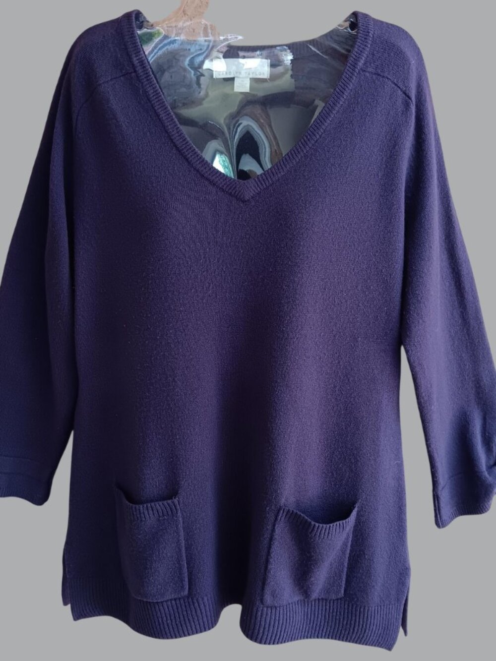 Carolyn Taylor Womens Knit Top Pullover 3/4 sleeves Roll Tab Purple Size M